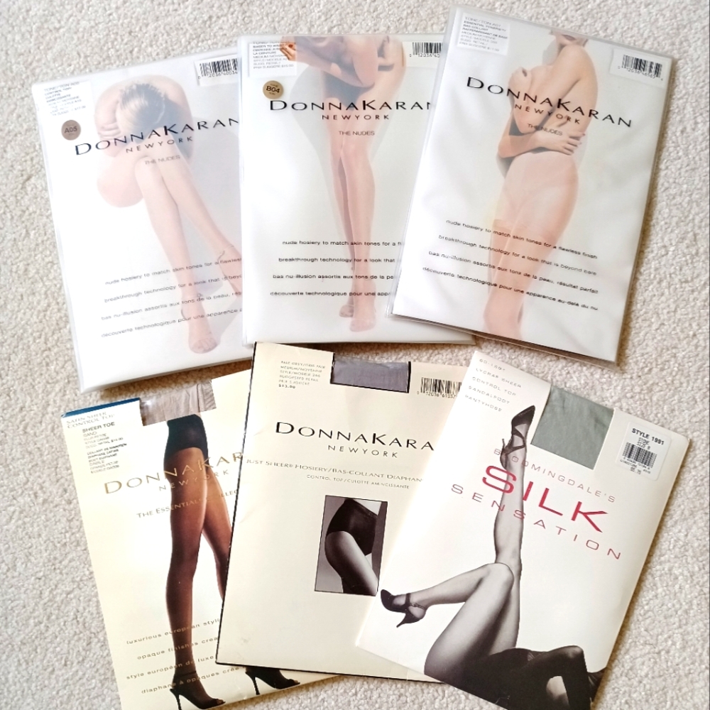 RESELLER'S BUNDLE OF FIVE VTG "DONNA KARAN" AND ONE BLOOMINGDALES PANTYHOSE! NIB